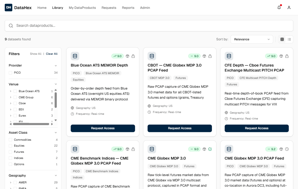 Data Library — dataset discovery (cropped, zoomed)