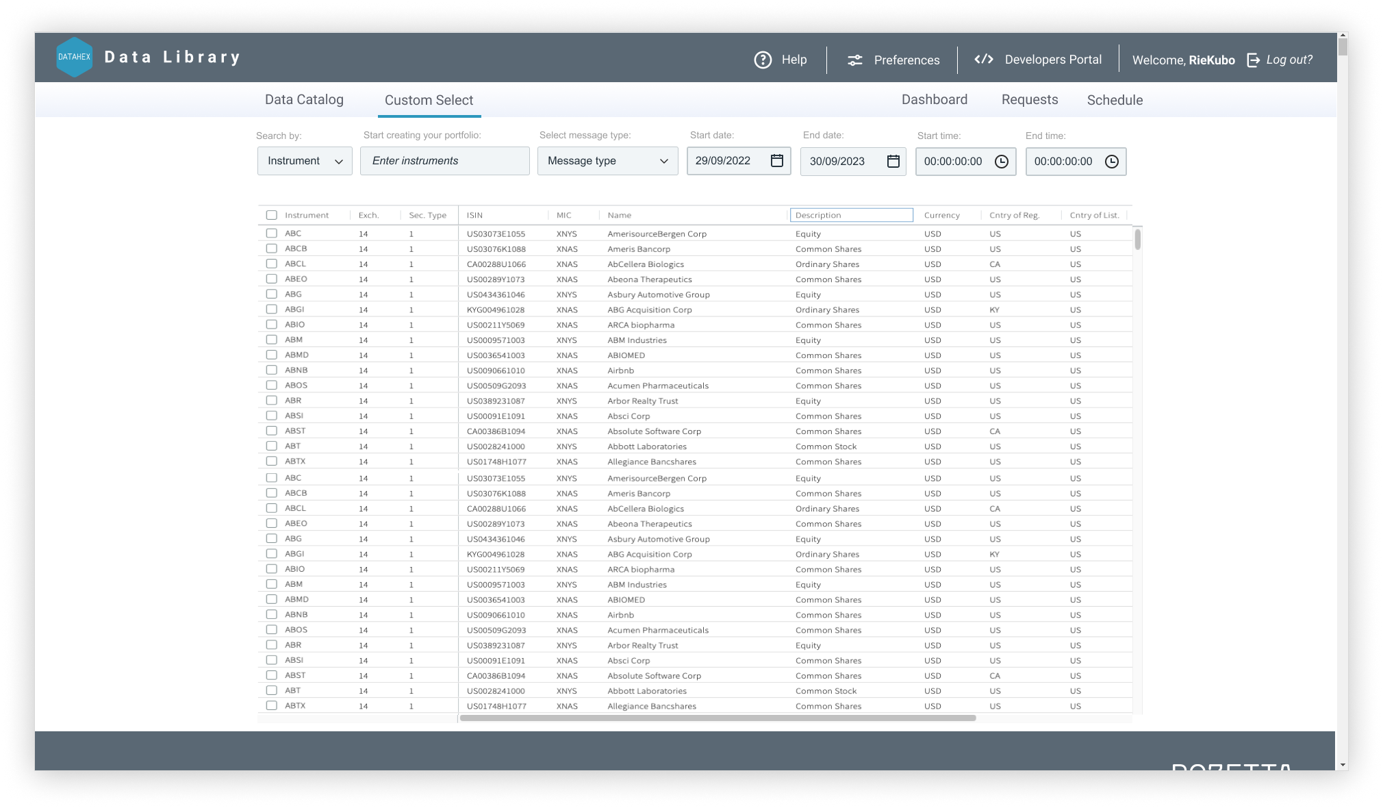 Data Library custom select